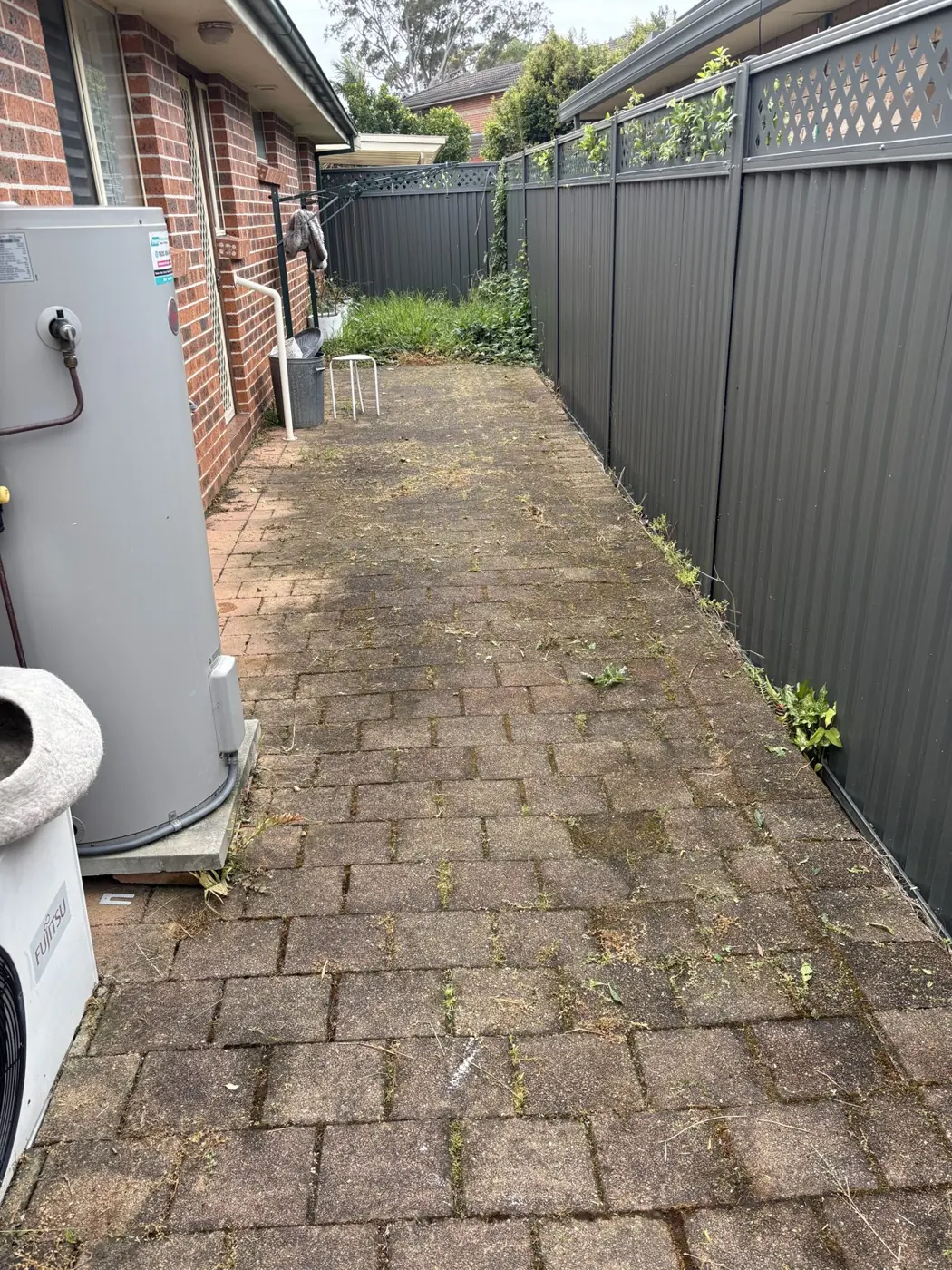 Brick side path, pressure washed before